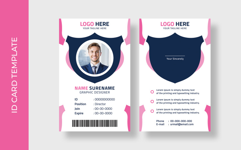Professional Pink & Black ID Card Corporate Identity