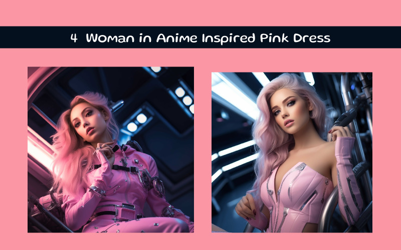 Woman in Anime Inspired Pink Dress Illustration