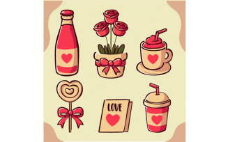 Colorful Valentine's Day Icons and Symbols Illustration