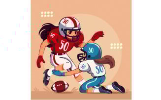 Dynamic American Football Match Between Two Female Players Illustration
