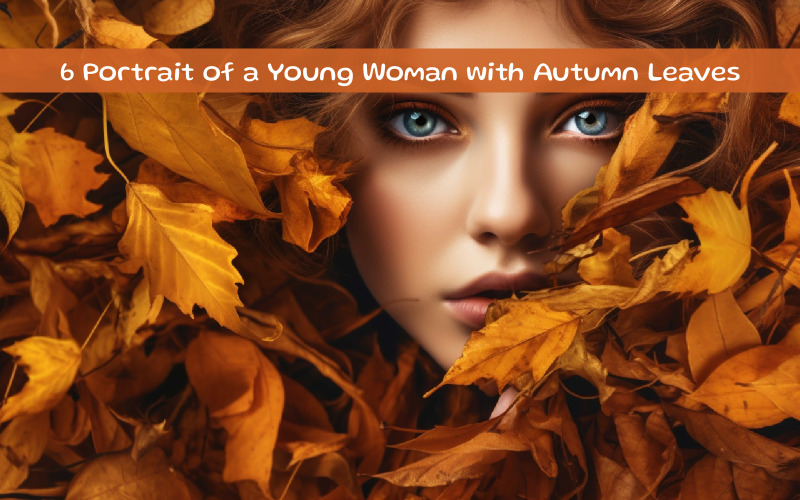 Portrait of a Young Woman with Autumn Leaves Illustration