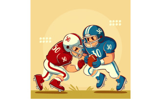 Vintage Cartoon Football Players in Action Illustration