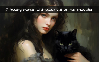 Young woman with black cat on her shoulder