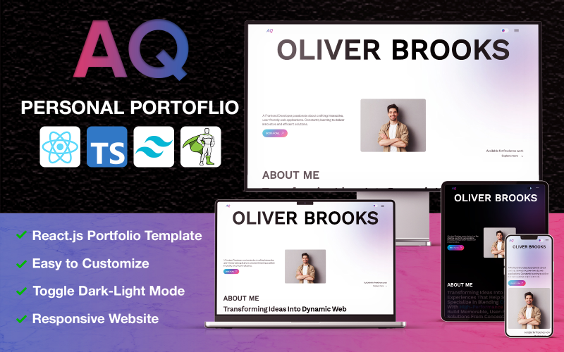 AQ - Personal Portfolio React Template Landing Page Template