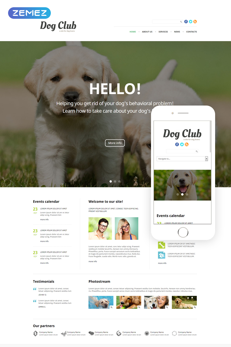 Template Joomla Responsive #49255 "Dog Club - Animals & Pets Clean"