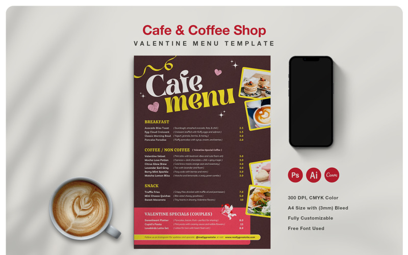 Coffee Shop and Cafe Valentine Menu Corporate Identity