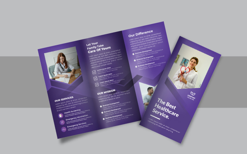 Hospital medical or healthcare trifold brochure, Business or company trifold brochure layout Corporate Identity