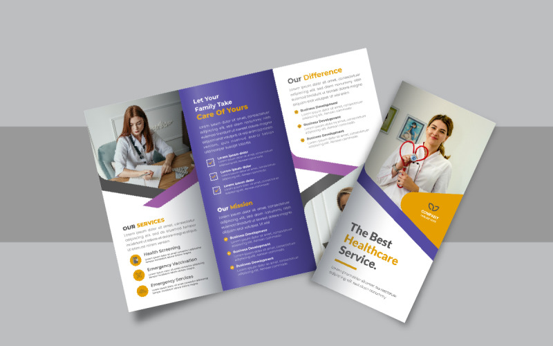 Hospital or healthcare trifold brochure, Business or company trifold brochure design template layout Corporate Identity