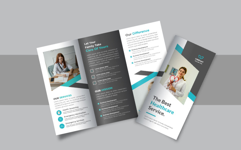 Hospital or healthcare trifold brochure, Business or company trifold brochure template design layout Corporate Identity