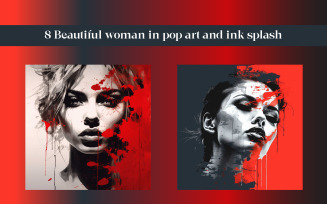Beautiful woman in pop art and ink splash