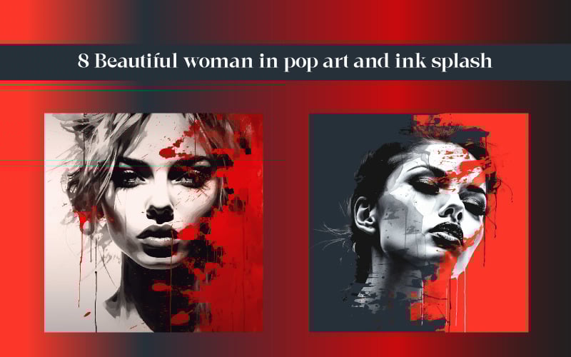 Beautiful woman in pop art and ink splash Illustration