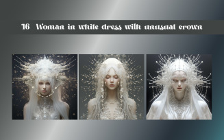 Woman in white dress with unusual crown
