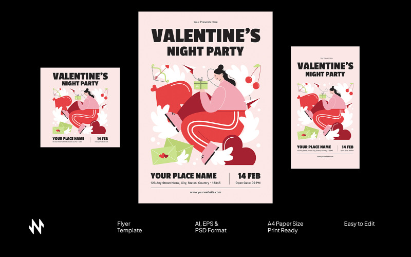 Red Valentine Party Flyer Template Corporate Identity