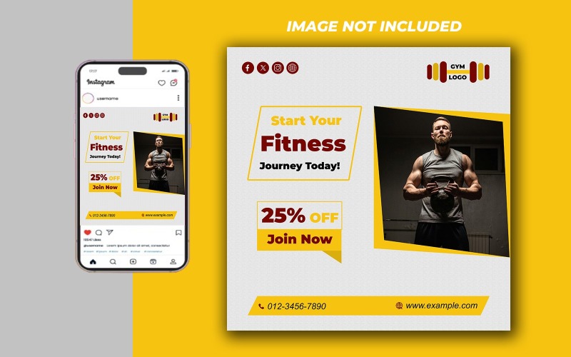 Yoga Fitness Gym Promotional Social Media PSD Raster Banner Template - Template 25
