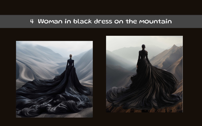 Woman in black dress on the mountain Illustration