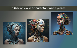 Woman made of colorful puzzle pieces