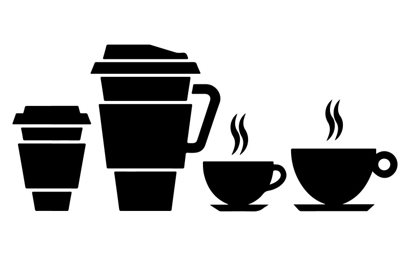 A vector illustration of a set of black coffee cup silhouettes Illustration
