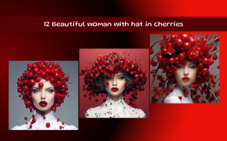 Beautiful woman with hat in cherries
