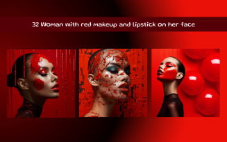 Woman with red makeup and lipstick on her face