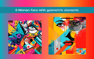 Abstract woman face on colorful background with geometric elements