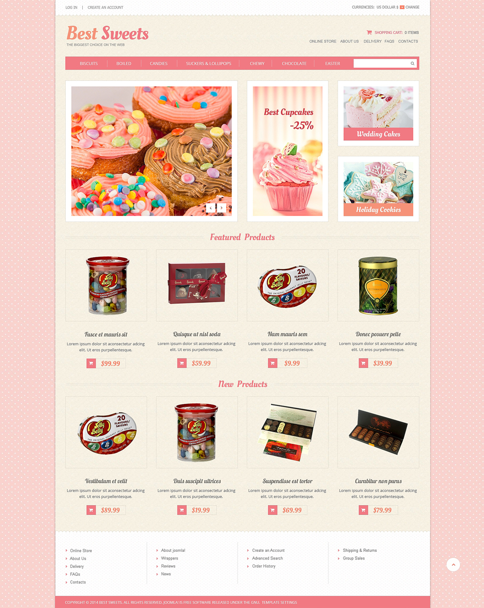 Sweets Store VirtueMart Template New Screenshots BIG