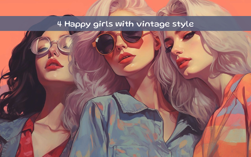 Happy girls with vintage style Illustration