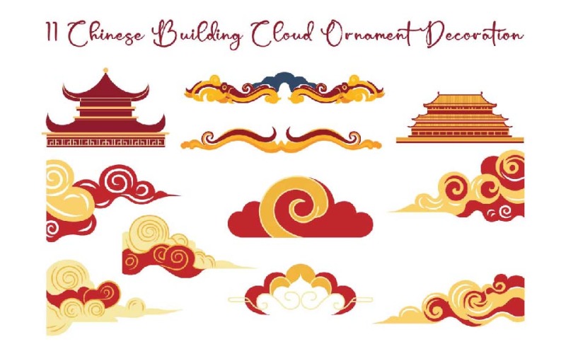 11 Chinese Building Cloud Ornament Decoration Illustration