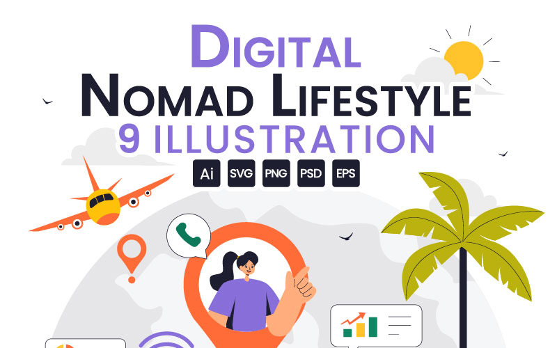 9 Digital Nomad Lifestyle Illustration