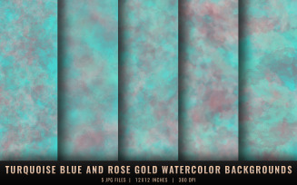 Turquoise Blue and Rose Gold Watercolor Backgrounds