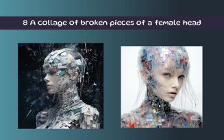A collage of broken pieces of a female head