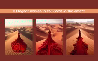 Elegant woman in red dress in the desert