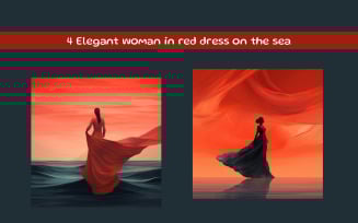 Elegant woman in red dress on the sea