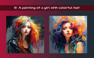 A painting of a girl with colorful hair