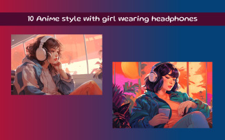 Anime style with girl wearing headphones