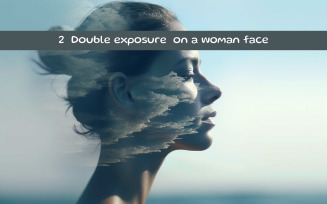 Double exposure on a woman face