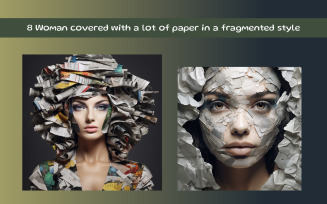 Woman covered with a lot of paper in a fragmented style