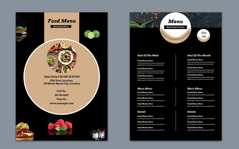 Black Color Foodmenu Template Layout Corporate Identity