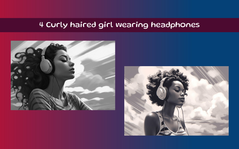Curly haired girl wearing headphones Illustration