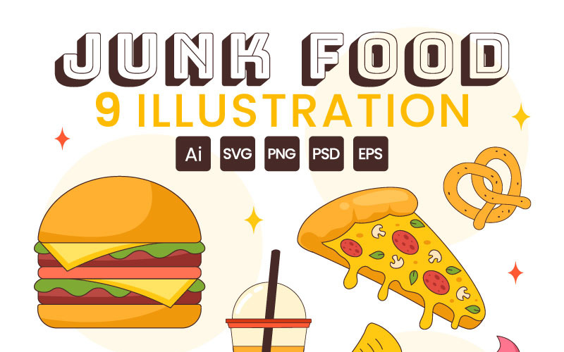 9 Delicious Junk Food Illustration