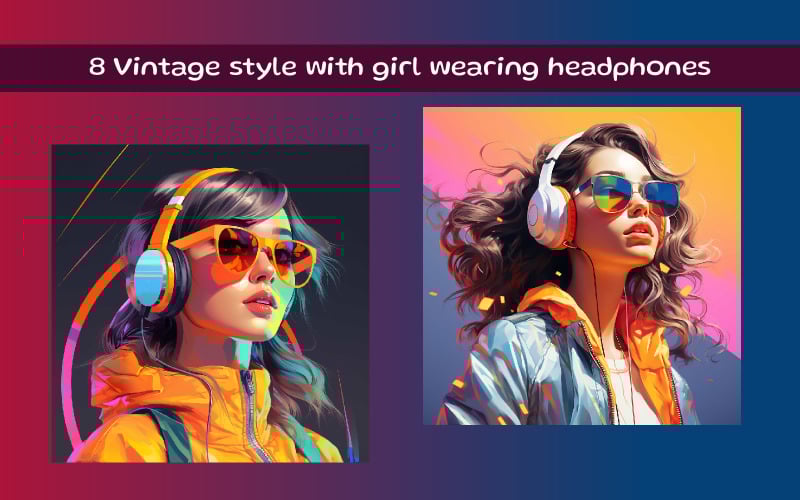 Vintage style with woman wearing headphones Illustration