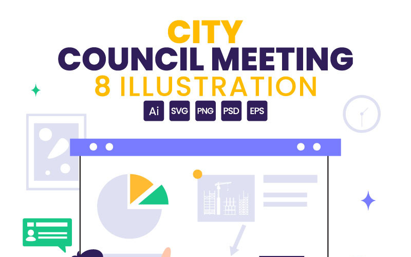 8 City Council Meeting Vector Illustration
