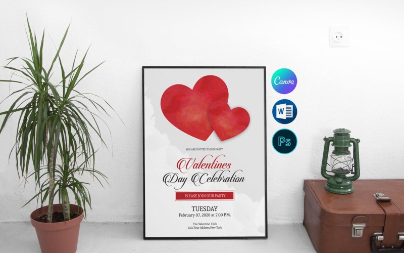 Valentine’s Day Party Invitation Flyer Template – Easy to Customize Corporate Identity