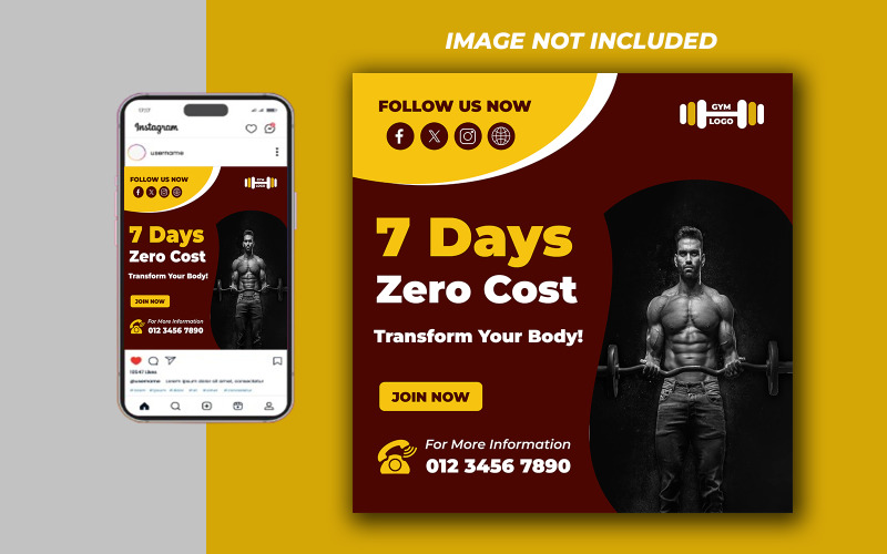 Yoga Fitness Gym Promotional Social Media PSD Raster Banner Template - Template 29