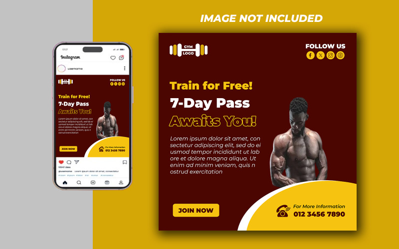 Yoga Fitness Gym Promotional Social Media PSD Raster Banner Template - Template 30
