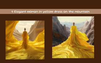 Elegant woman in yellow dress on the mountain