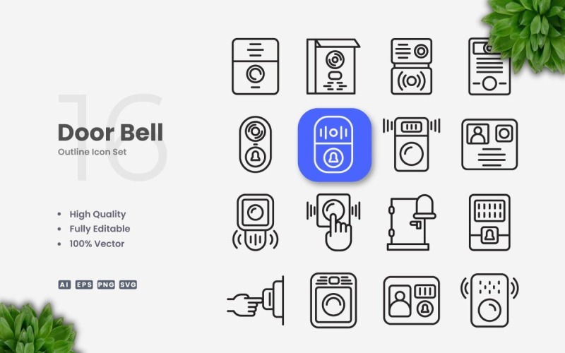 16 Door Bell Outline Icon Set