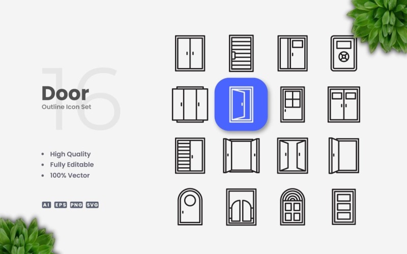 16 Door Outline Icon Collection Icon Set