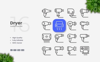 16 Dryer Outline Icon Set