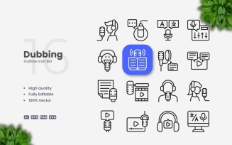 16 Dubbing Outline Icon Set