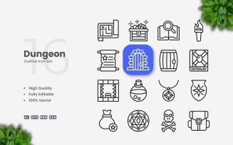 16 Dungeon Outline Icon Set